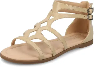 Journee Womens cushioned footbeds Genneva Gladiator Sandal flat sole ankle bucke multi strap open toe
