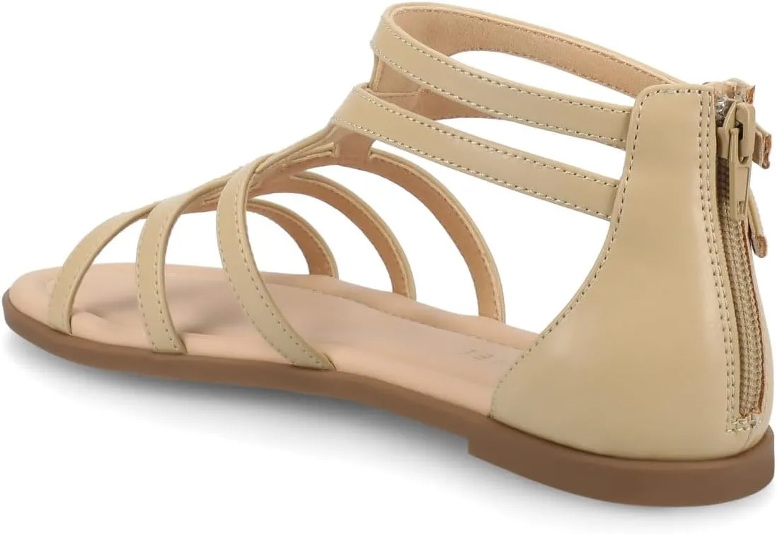 Journee Womens cushioned footbeds Genneva Gladiator Sandal flat sole ankle bucke multi strap open toe