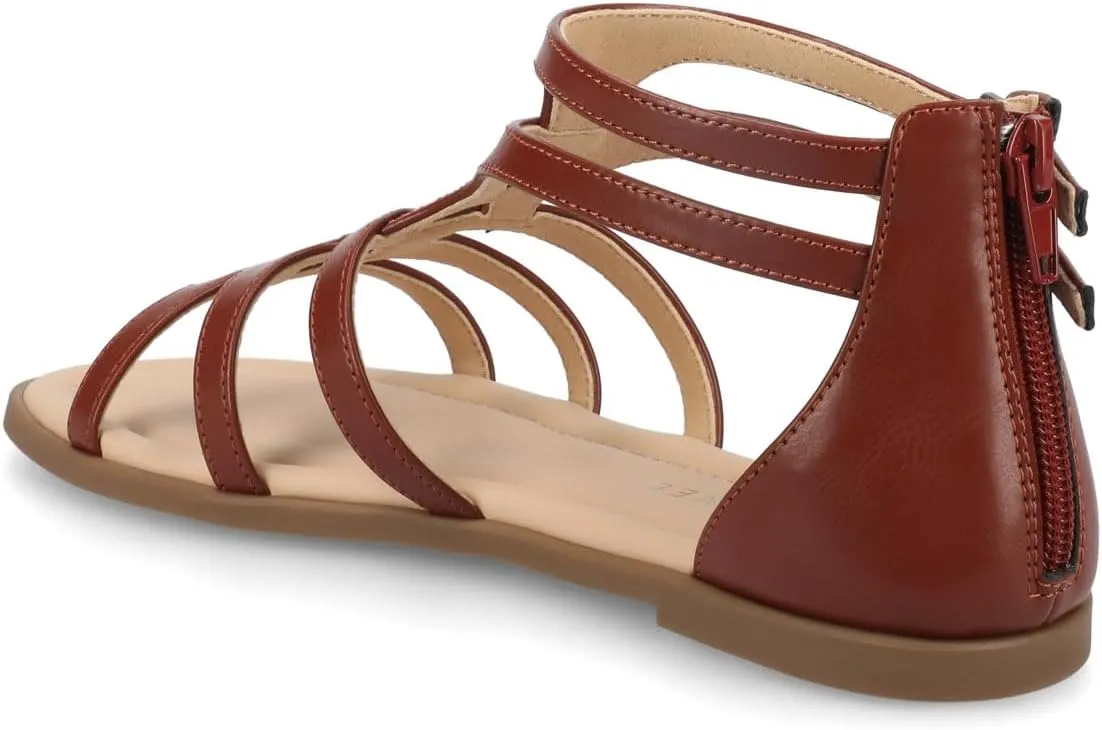 Journee Womens cushioned footbeds Genneva Gladiator Sandal flat sole ankle bucke multi strap open toe