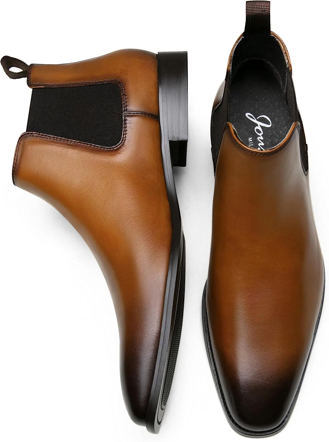 Jousen Chelsea Boots Men Polished Leather Dress Boots Stylish Classic Retro Slip On Boots for Men