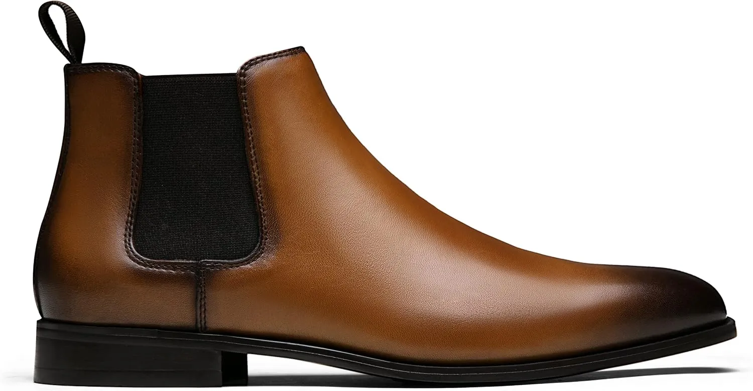 Jousen Chelsea Boots Men Polished Leather Dress Boots Stylish Classic Retro Slip On Boots for Men