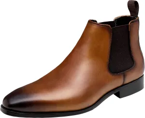 Jousen Chelsea Boots Men Polished Leather Dress Boots Stylish Classic Retro Slip On Boots for Men