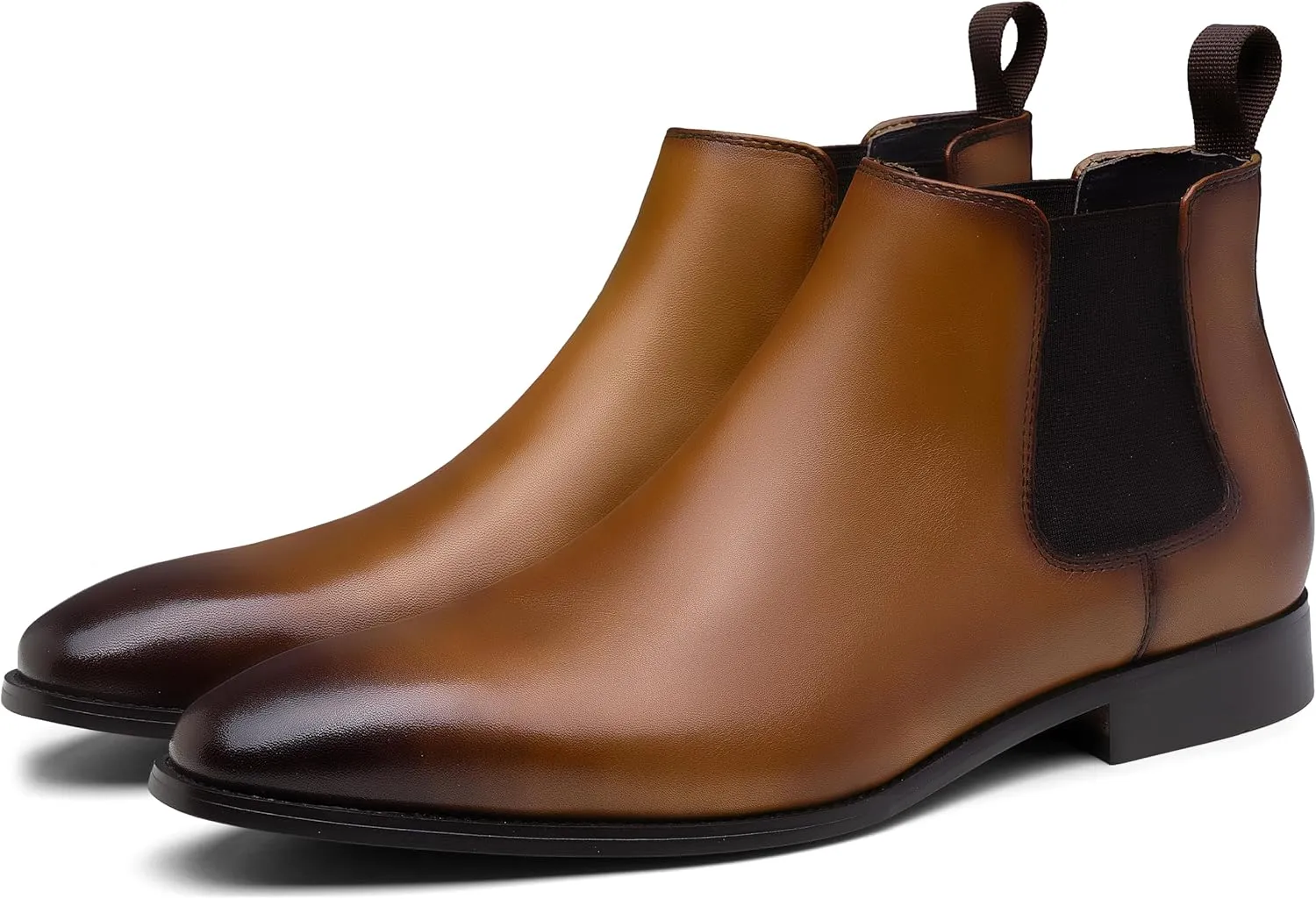 Jousen Chelsea Boots Men Polished Leather Dress Boots Stylish Classic Retro Slip On Boots for Men