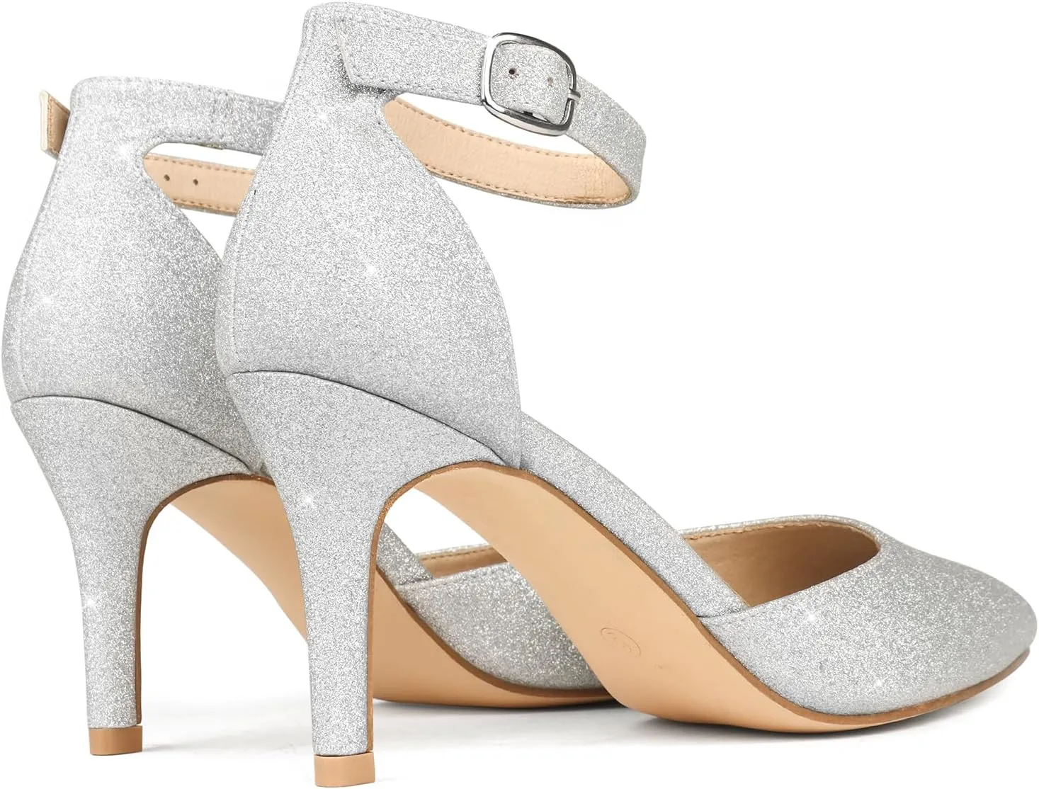 JOY IN LOVE Closed Toe Heels Pumps for Women 3IN Stiletto Pointed Toe Ankle Strap Heels