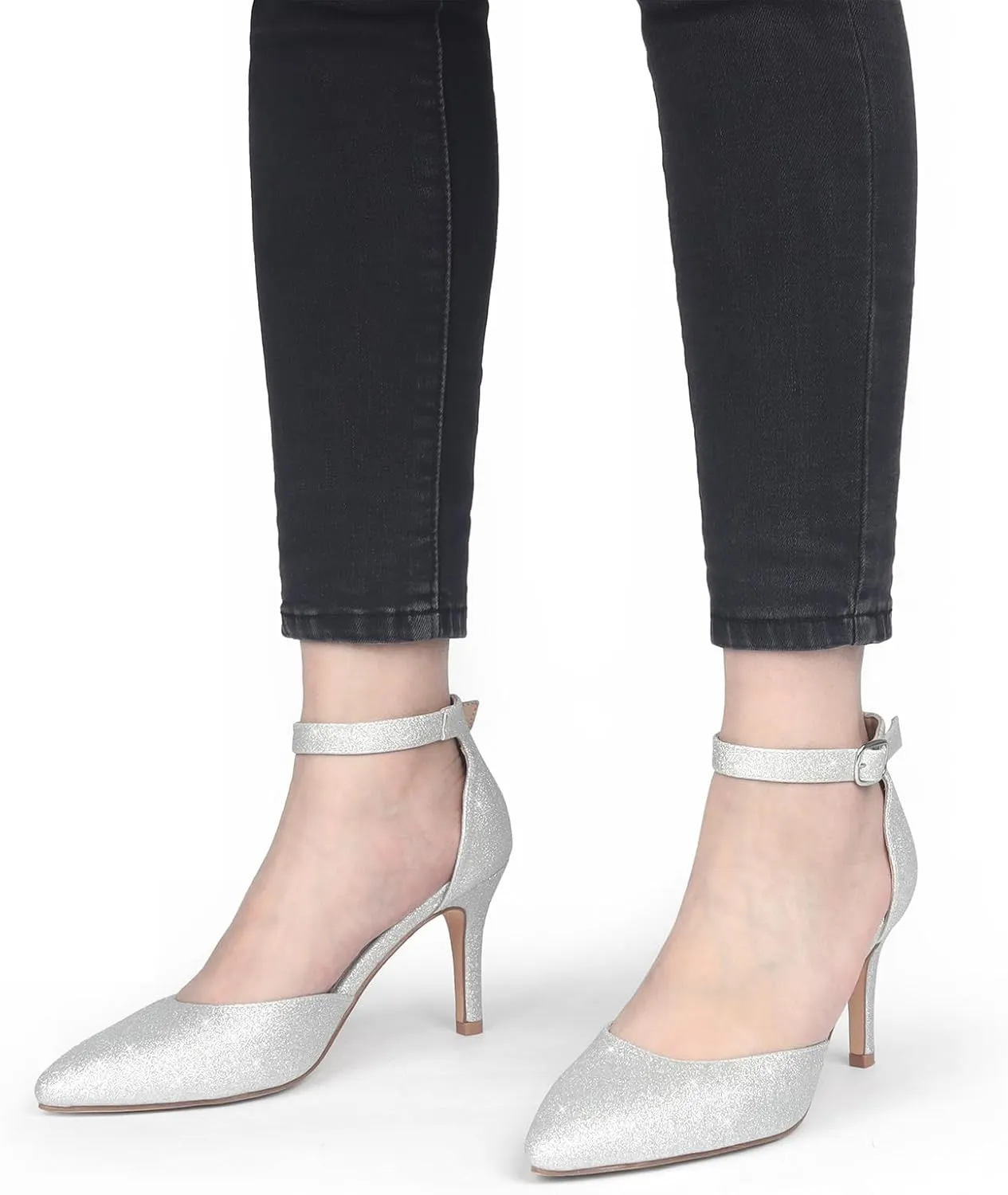 JOY IN LOVE Closed Toe Heels Pumps for Women 3IN Stiletto Pointed Toe Ankle Strap Heels