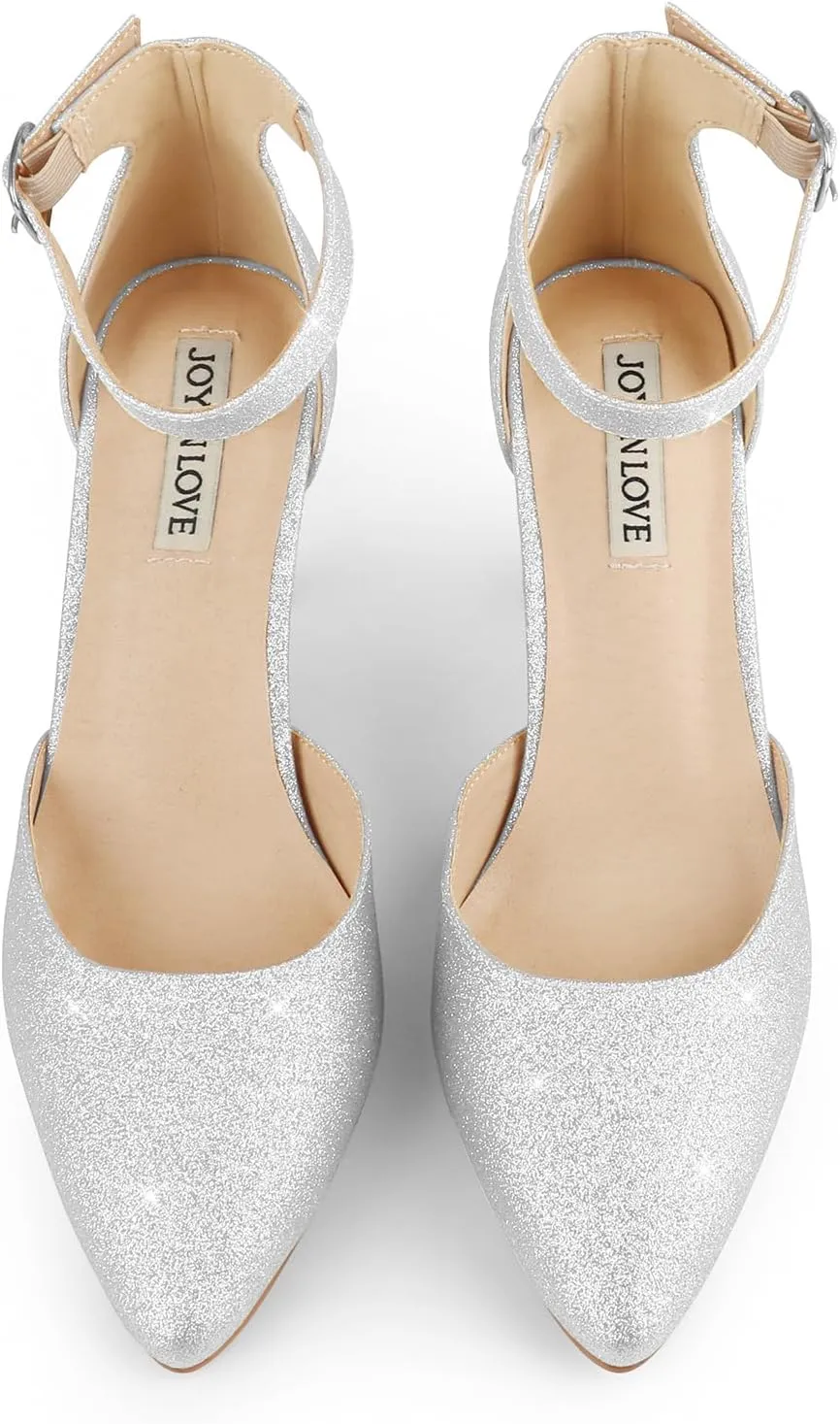JOY IN LOVE Closed Toe Heels Pumps for Women 3IN Stiletto Pointed Toe Ankle Strap Heels