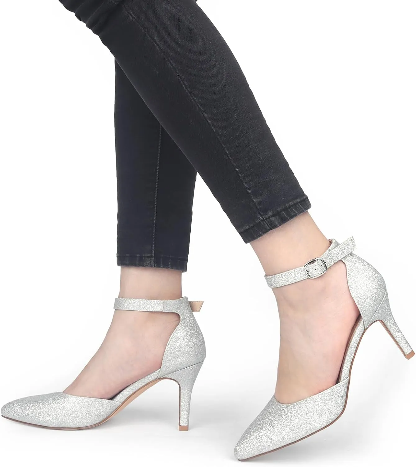 JOY IN LOVE Closed Toe Heels Pumps for Women 3IN Stiletto Pointed Toe Ankle Strap Heels
