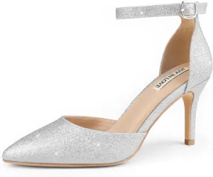 JOY IN LOVE Closed Toe Heels Pumps for Women 3IN Stiletto Pointed Toe Ankle Strap Heels