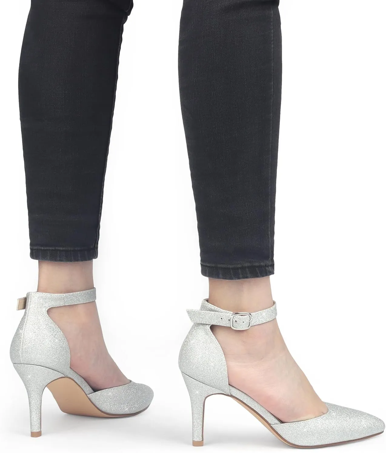 JOY IN LOVE Closed Toe Heels Pumps for Women 3IN Stiletto Pointed Toe Ankle Strap Heels