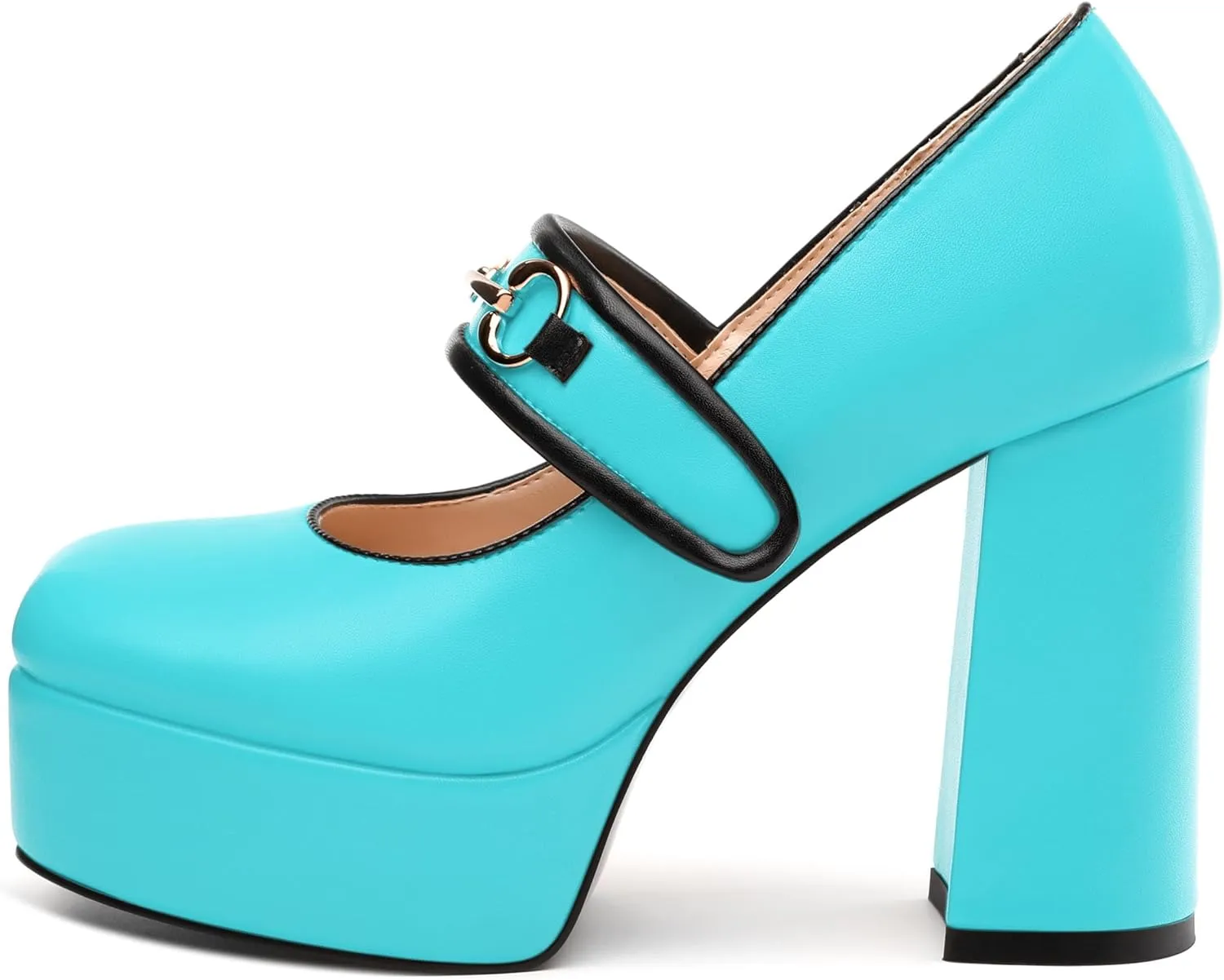 JUSTDANNI Women's Mary Jane Heels Platform High Chunky Heel Square Closed Toe Pumps Comfortable Single Strap Dress Shoes for Wedding Party Office