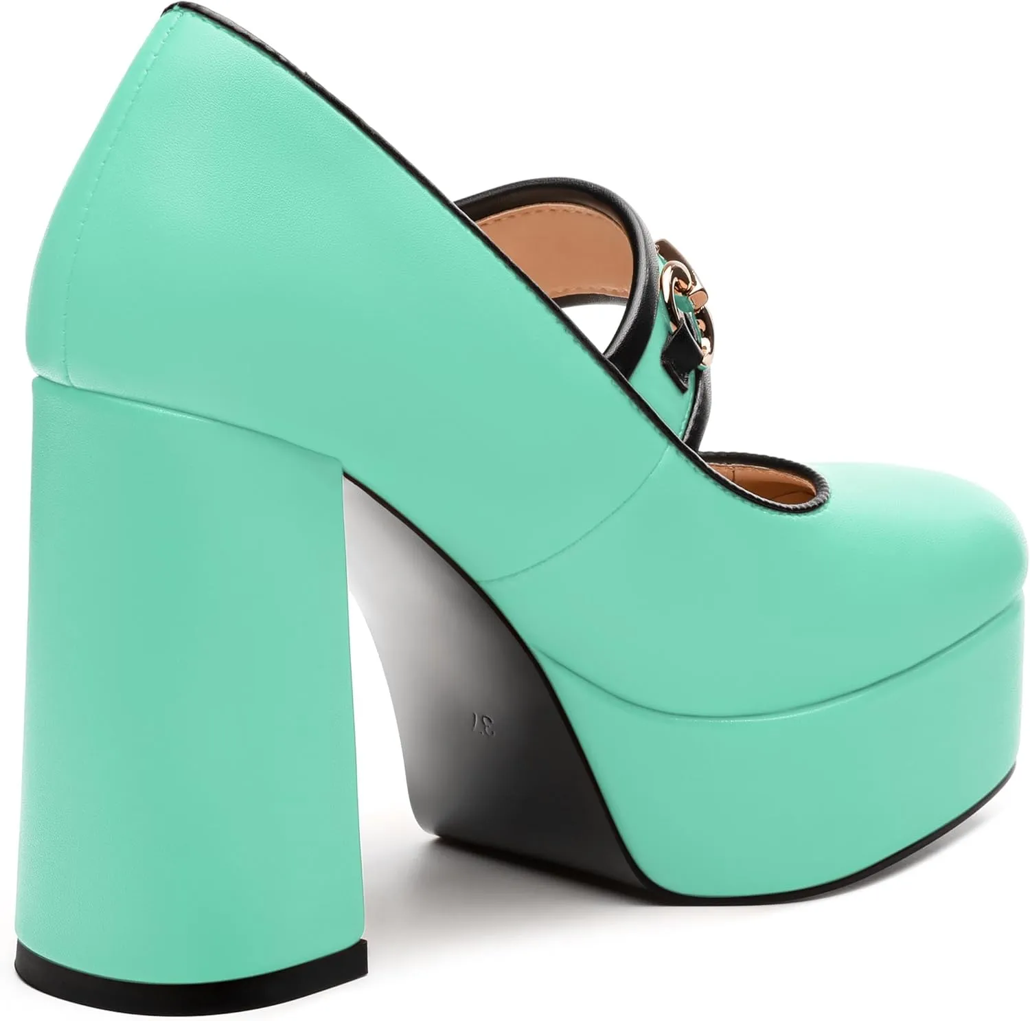JUSTDANNI Women's Mary Jane Heels Platform High Chunky Heel Square Closed Toe Pumps Comfortable Single Strap Dress Shoes for Wedding Party Office