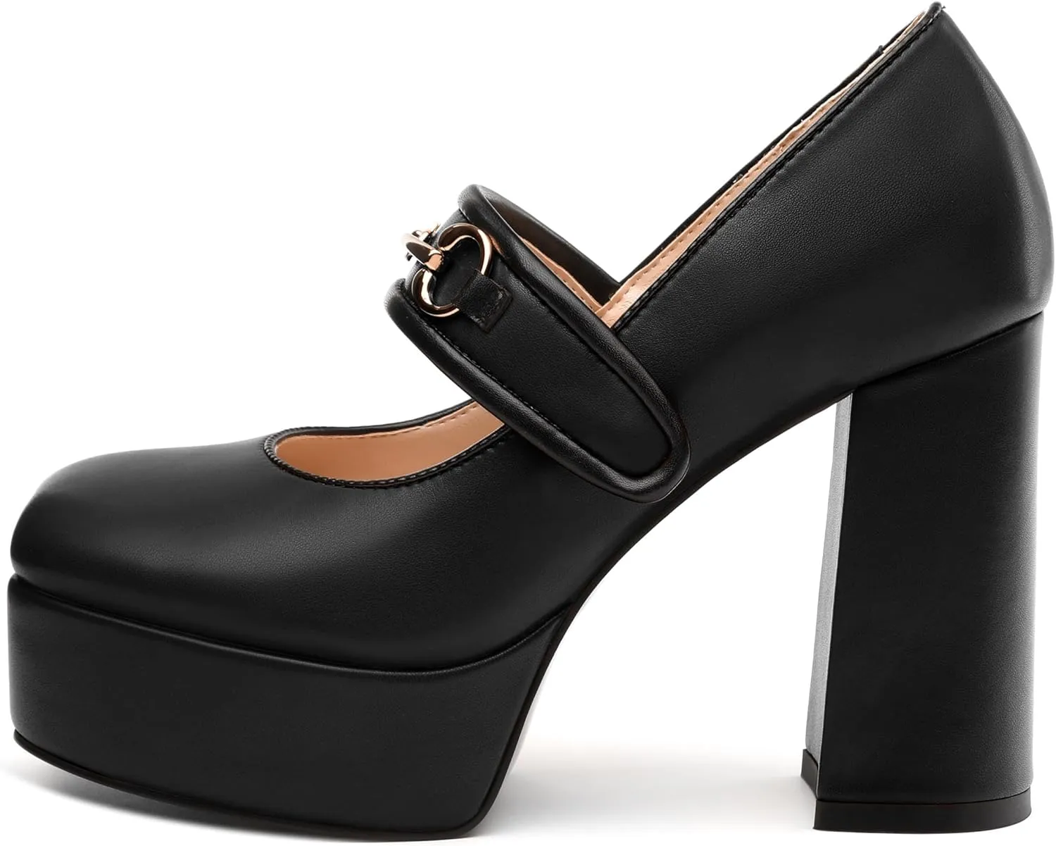 JUSTDANNI Women's Mary Jane Heels Platform High Chunky Heel Square Closed Toe Pumps Comfortable Single Strap Dress Shoes for Wedding Party Office