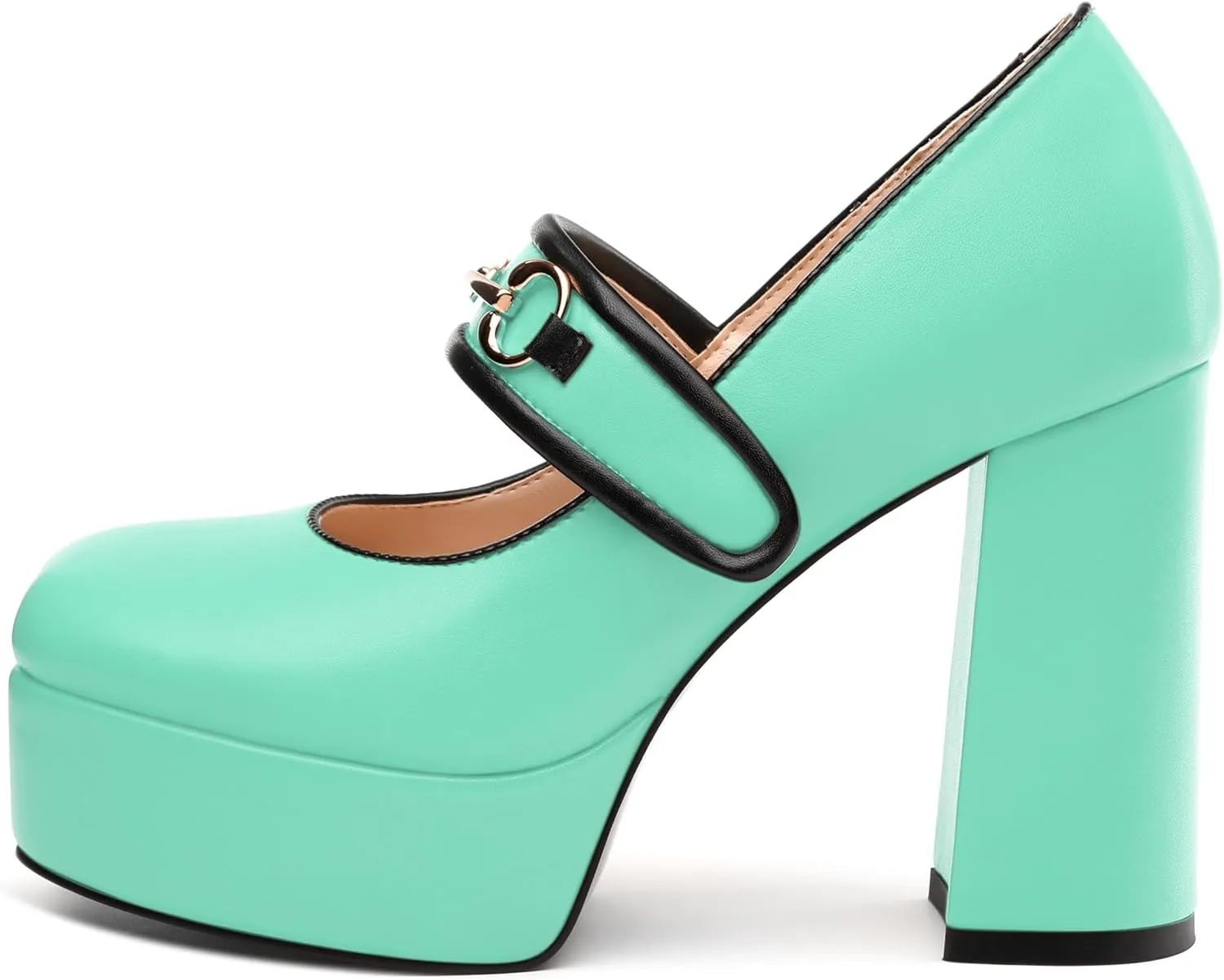 JUSTDANNI Women's Mary Jane Heels Platform High Chunky Heel Square Closed Toe Pumps Comfortable Single Strap Dress Shoes for Wedding Party Office