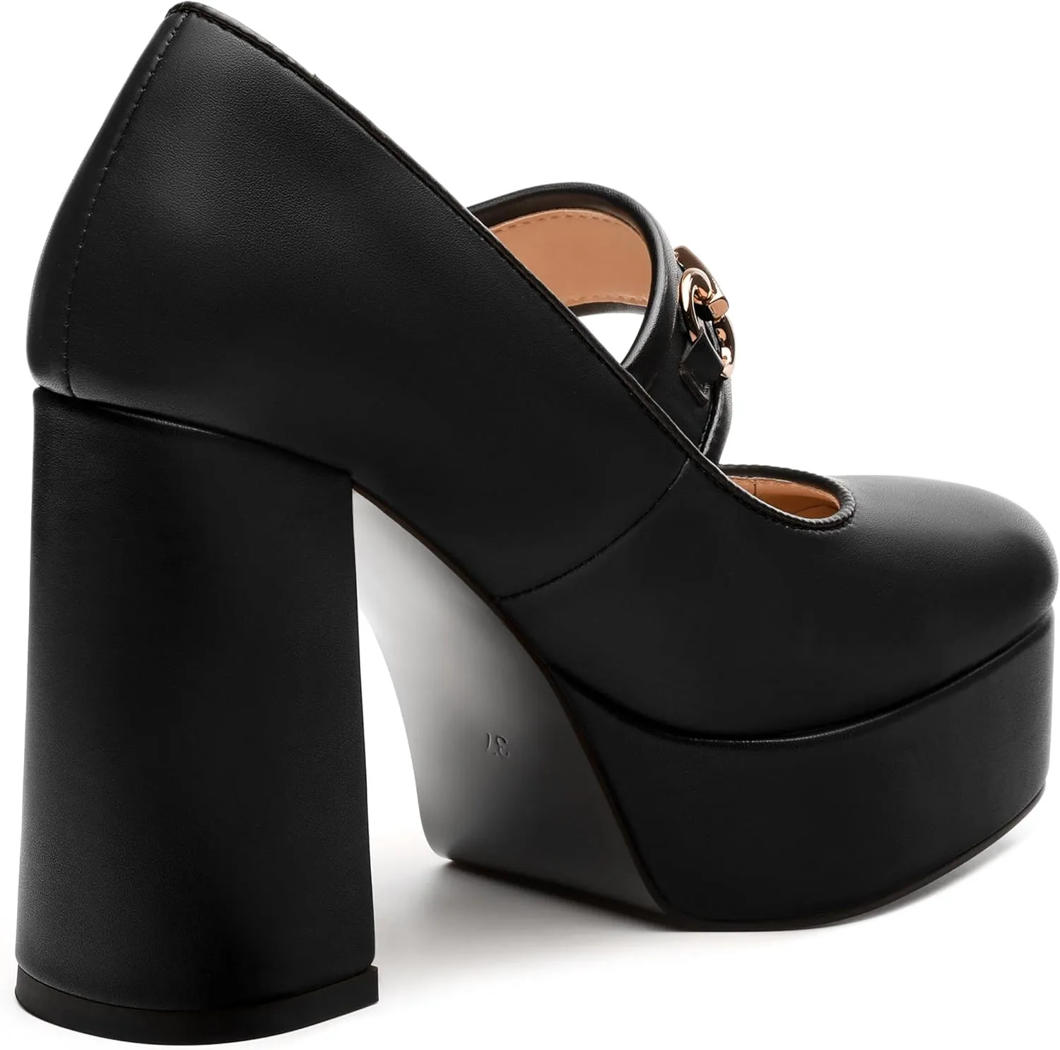 JUSTDANNI Women's Mary Jane Heels Platform High Chunky Heel Square Closed Toe Pumps Comfortable Single Strap Dress Shoes for Wedding Party Office