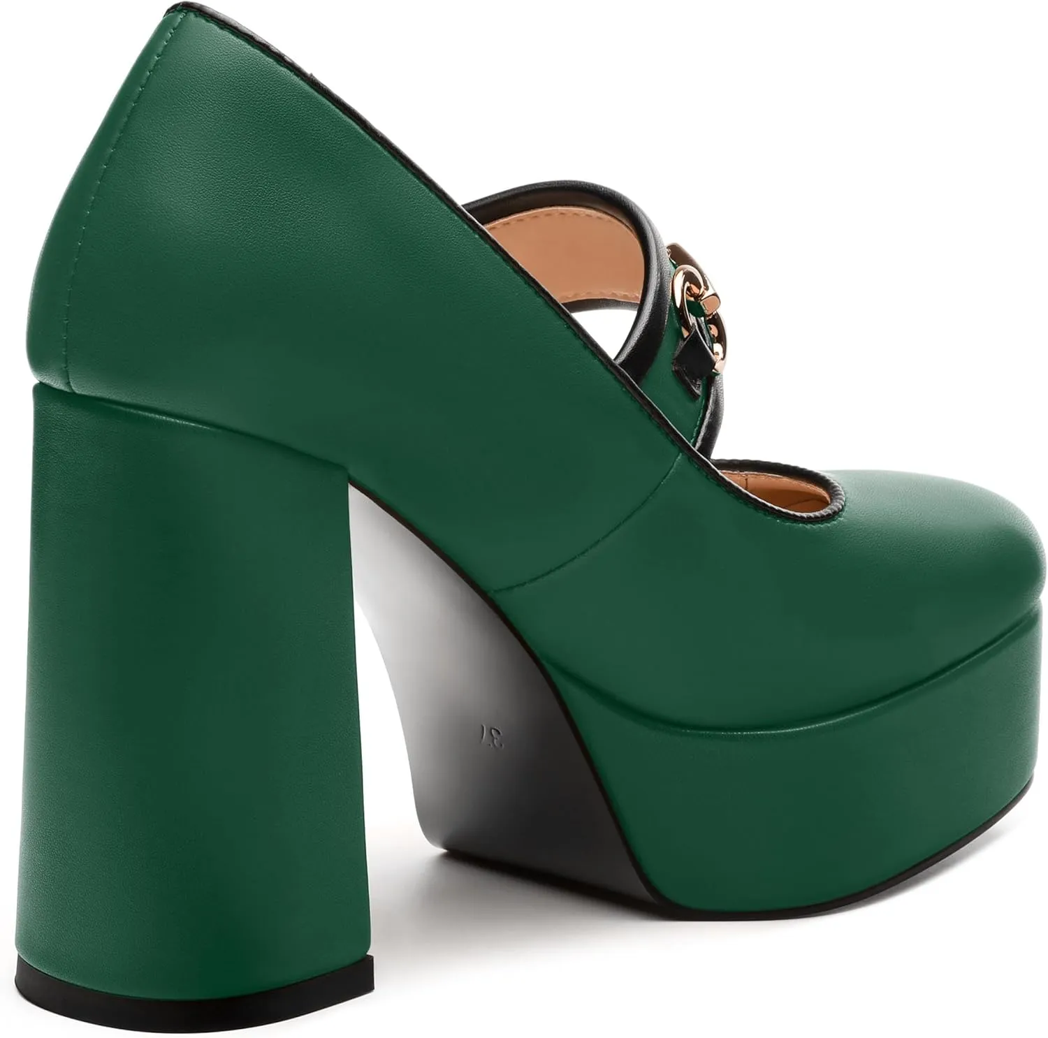 JUSTDANNI Women's Mary Jane Heels Platform High Chunky Heel Square Closed Toe Pumps Comfortable Single Strap Dress Shoes for Wedding Party Office