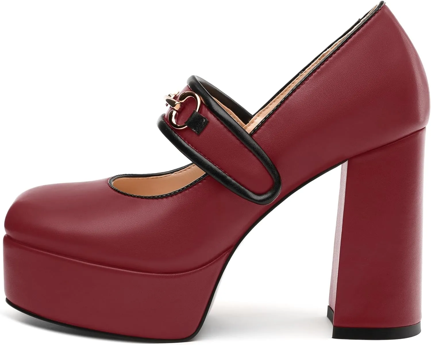 JUSTDANNI Women's Mary Jane Heels Platform High Chunky Heel Square Closed Toe Pumps Comfortable Single Strap Dress Shoes for Wedding Party Office