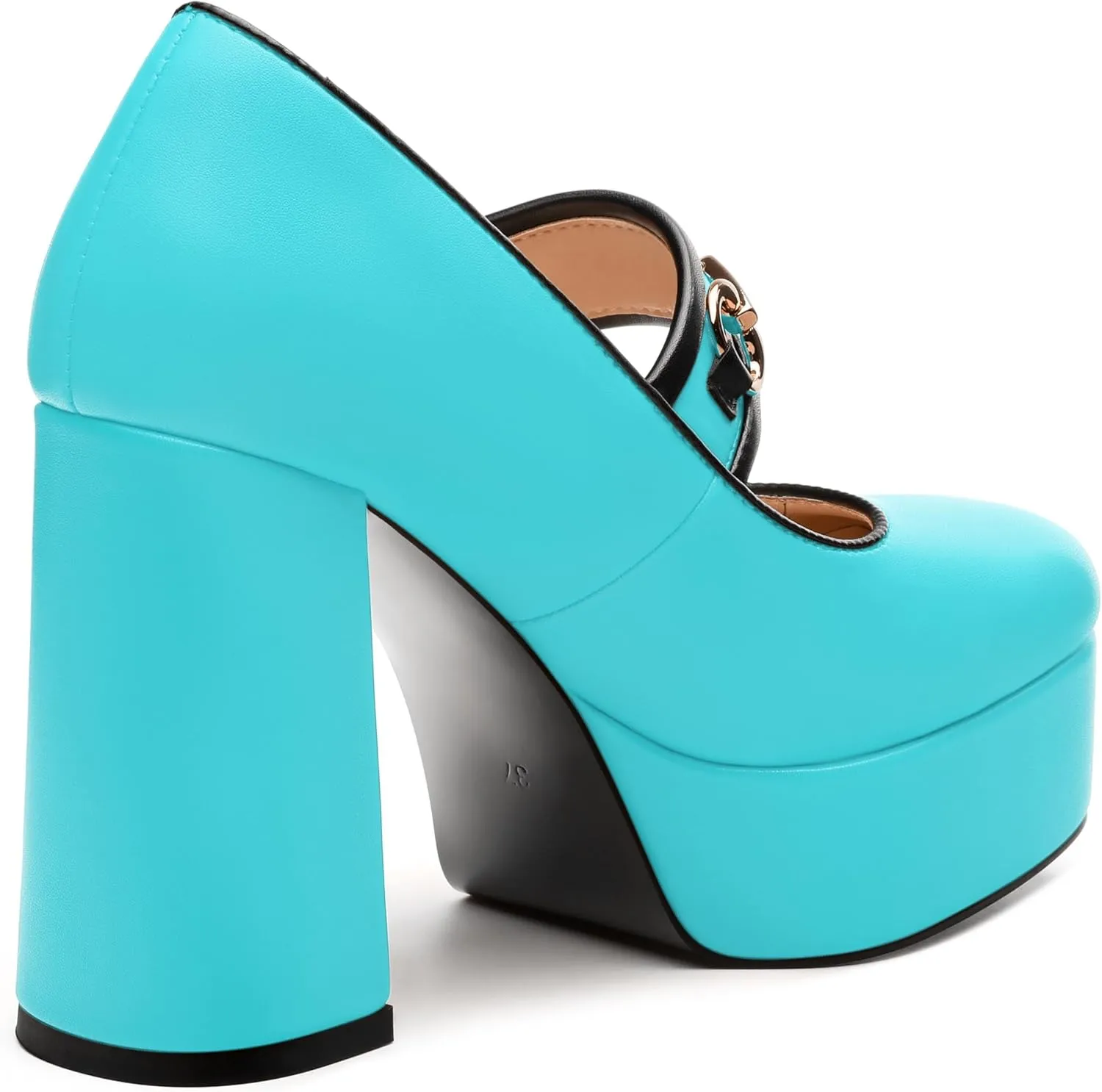 JUSTDANNI Women's Mary Jane Heels Platform High Chunky Heel Square Closed Toe Pumps Comfortable Single Strap Dress Shoes for Wedding Party Office