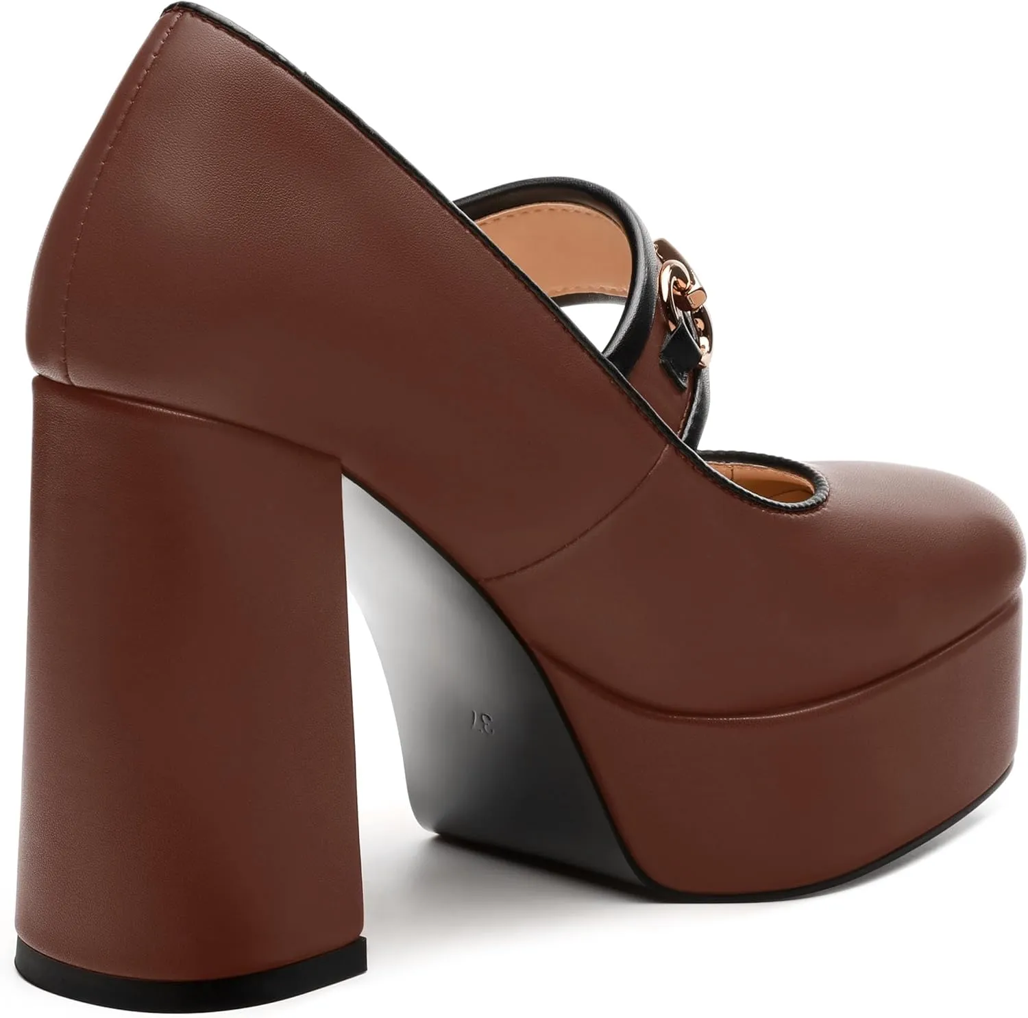 JUSTDANNI Women's Mary Jane Heels Platform High Chunky Heel Square Closed Toe Pumps Comfortable Single Strap Dress Shoes for Wedding Party Office