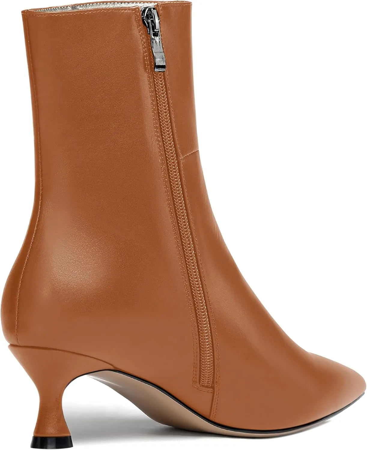 JUSTDANNI Womens Matte Casual Stylish Pointed Toe Zip Dating Kitten Low Heel Ankle High Boots 2 Inch