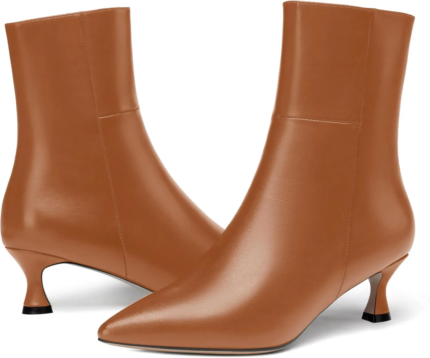 JUSTDANNI Womens Matte Casual Stylish Pointed Toe Zip Dating Kitten Low Heel Ankle High Boots 2 Inch