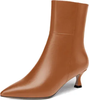 JUSTDANNI Womens Matte Casual Stylish Pointed Toe Zip Dating Kitten Low Heel Ankle High Boots 2 Inch