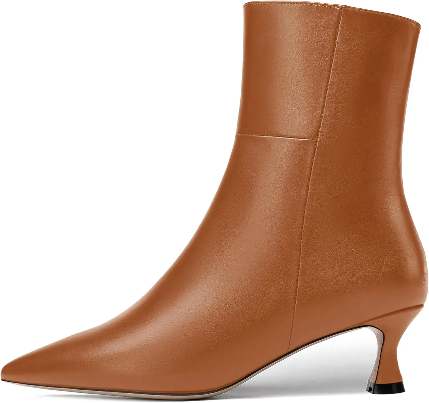 JUSTDANNI Womens Matte Casual Stylish Pointed Toe Zip Dating Kitten Low Heel Ankle High Boots 2 Inch