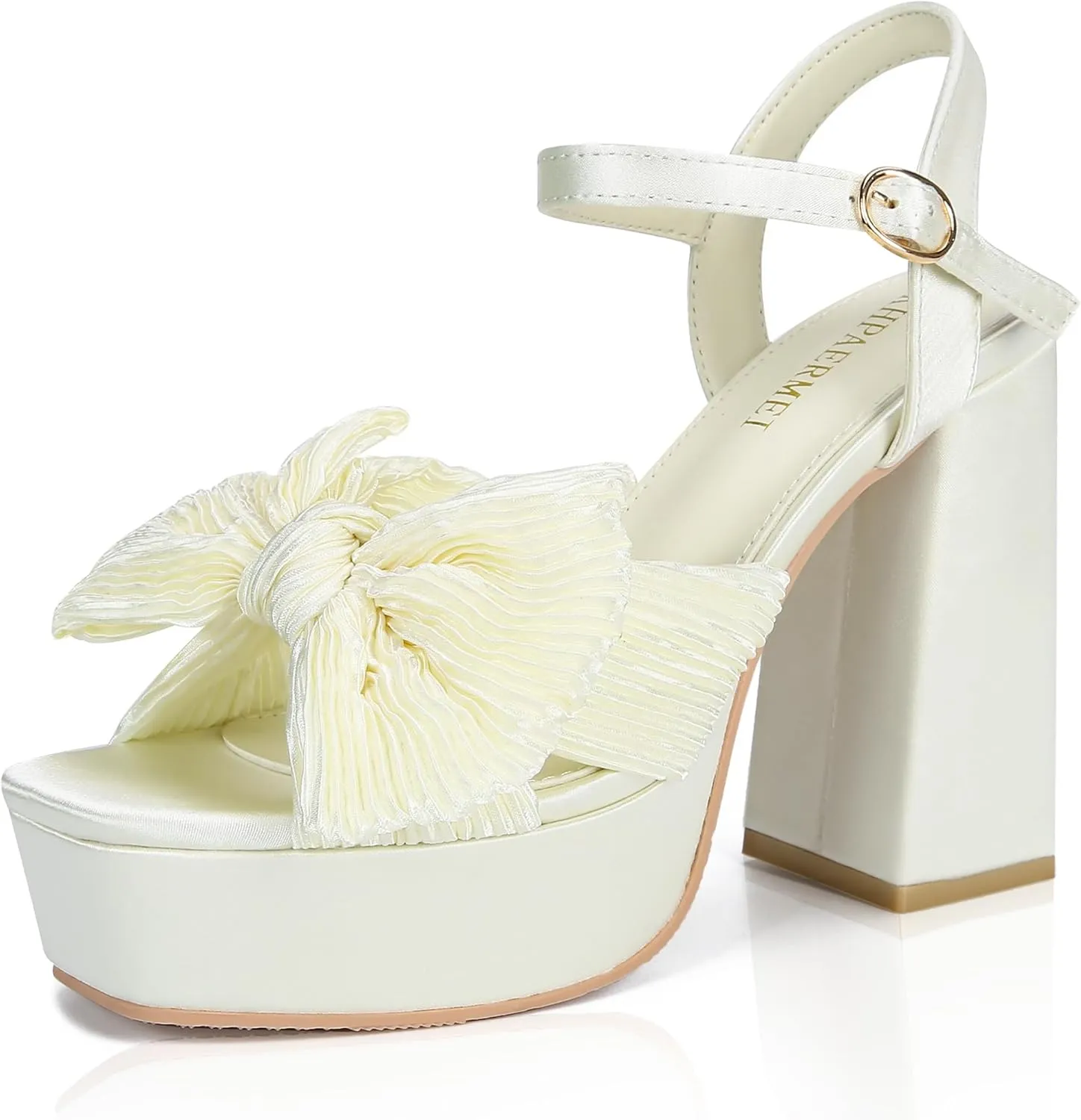 KHPAERMEI Bow Knot Platform Heels for Women Fashion Open Toe Chunky Heeled Sandals Ankle Strap Wedding Party Dress High Heels