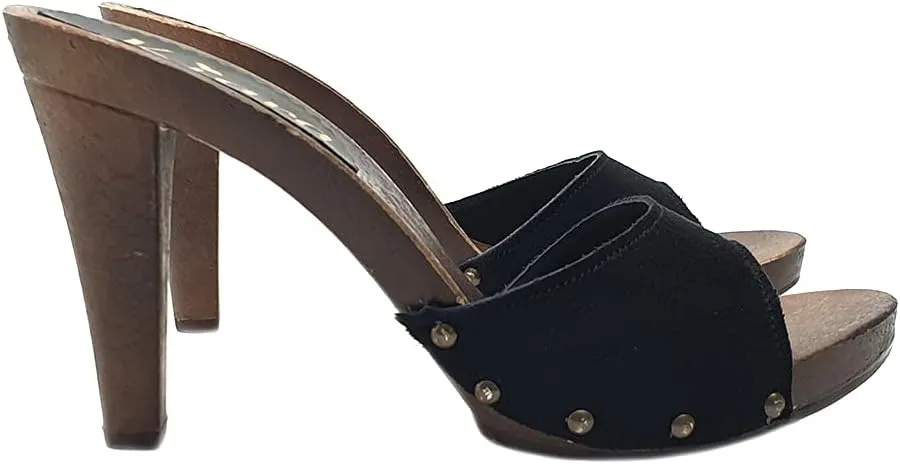 Kiara Shoes Italian Clog with Brown Base and Suede Upper - K22901 CAM Nero