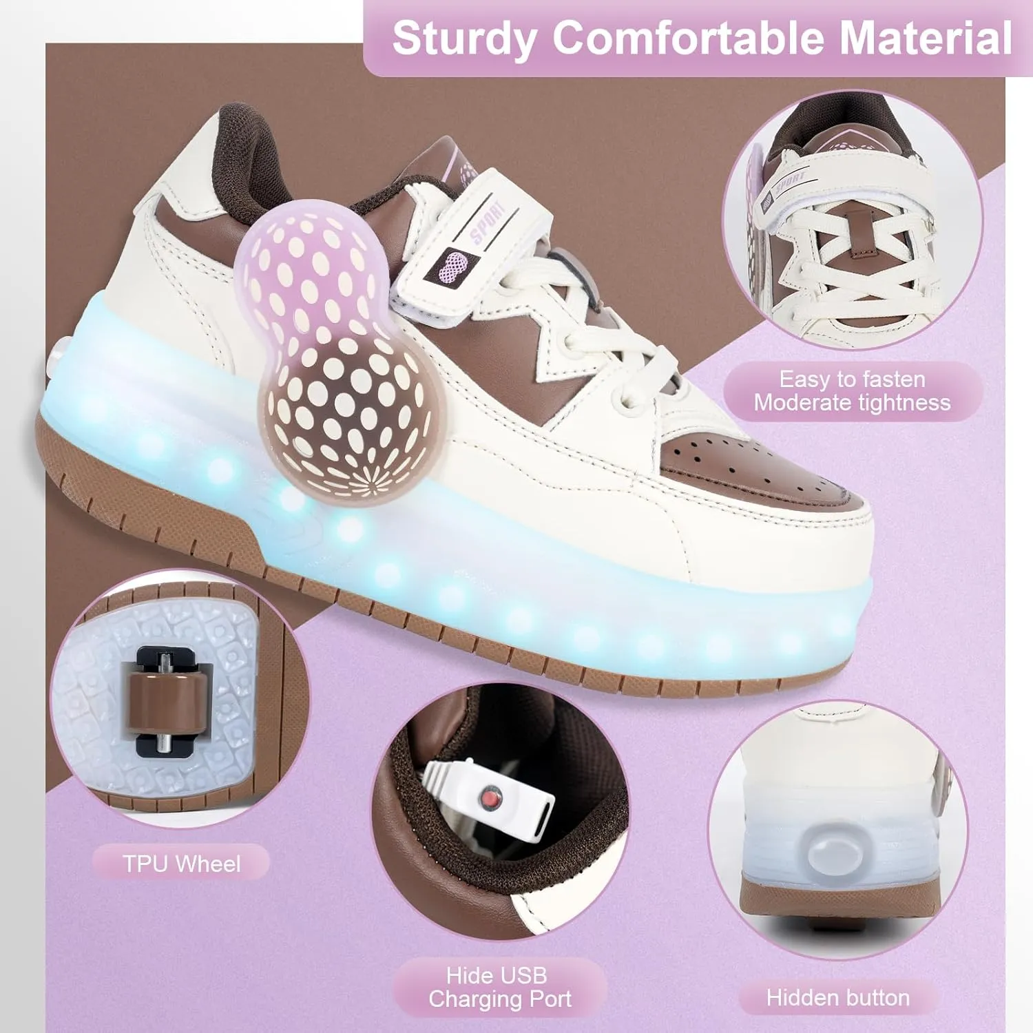 Kids Roller Skate Shoes - Rechargeable Wheels, Fashion Color, Shiny, Birthday for Boys and Girls
