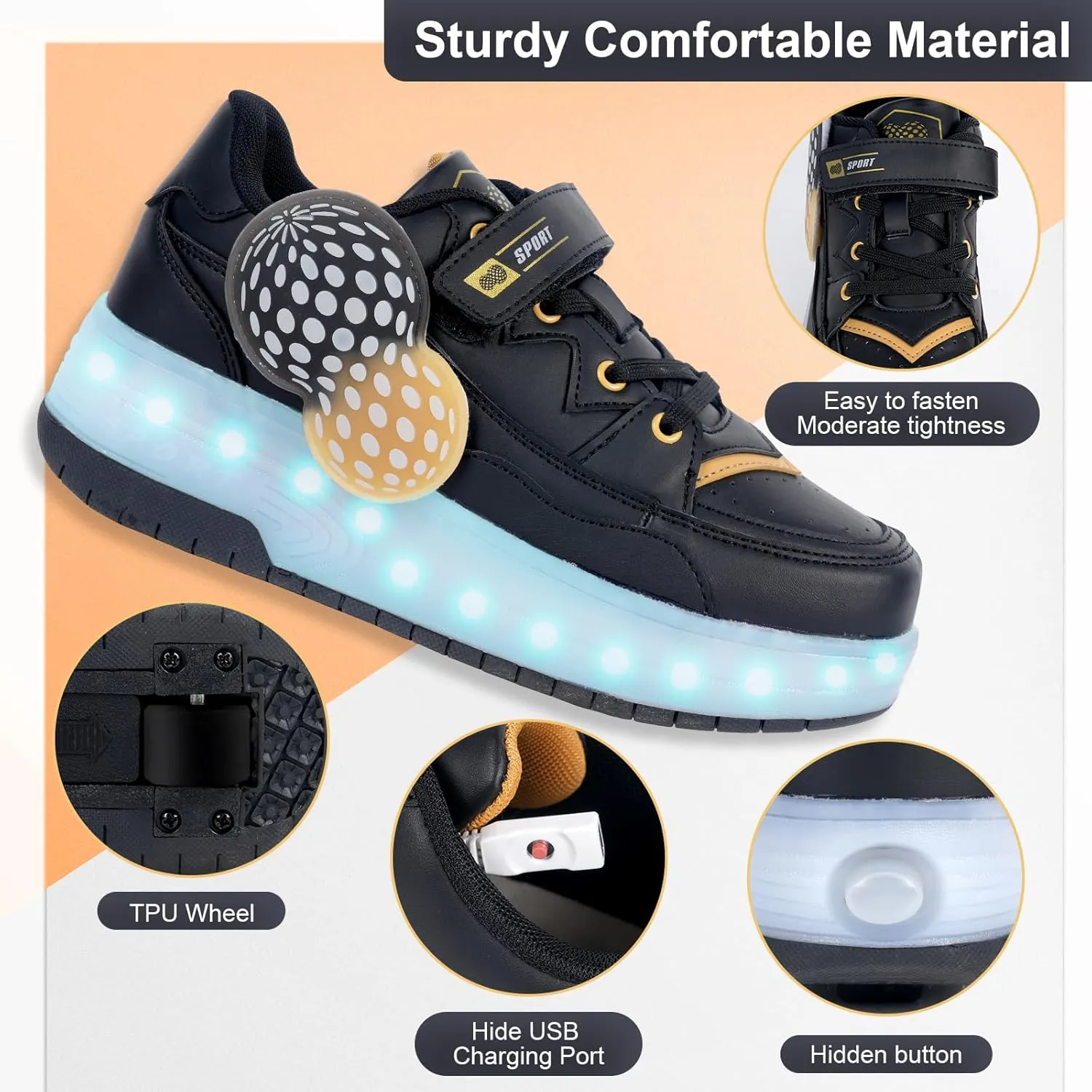 Kids Roller Skate Shoes - Rechargeable Wheels, Fashion Color, Shiny, Birthday for Boys and Girls