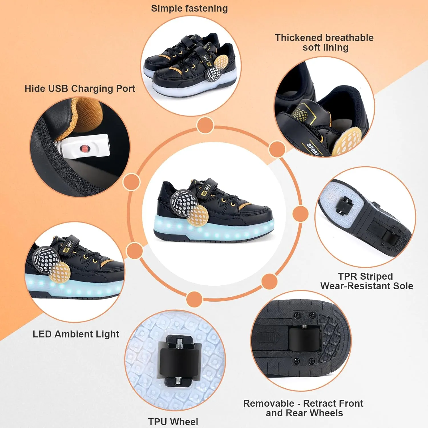 Kids Roller Skate Shoes - Rechargeable Wheels, Fashion Color, Shiny, Birthday for Boys and Girls