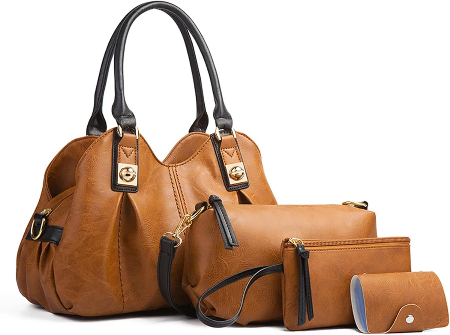 KingTo 4pcs Purses Retro Tote Handbags for Women Stylish Shoulder Bags Soft Top Handle Satchel Set