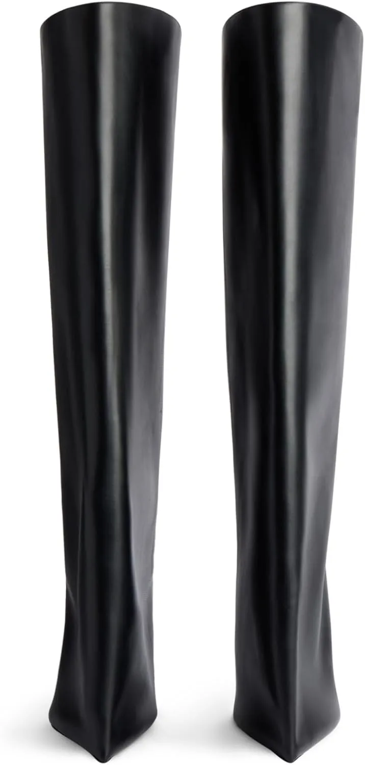 Knee High Stiletto Heel Boots for Women Fold Over Pointed Toe Extra Wide-Calf Pull On Boot Riding Slouchy Long Boots Straight Leg Stylish Fall Shoes