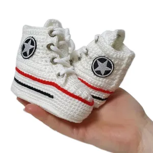 Knitted Baby Canvas Sneakers, Crochet Soft Slippers, Custom Handmade Infant Socks, Soft Kids Newborn Booties, Walker Non-slip Shoes