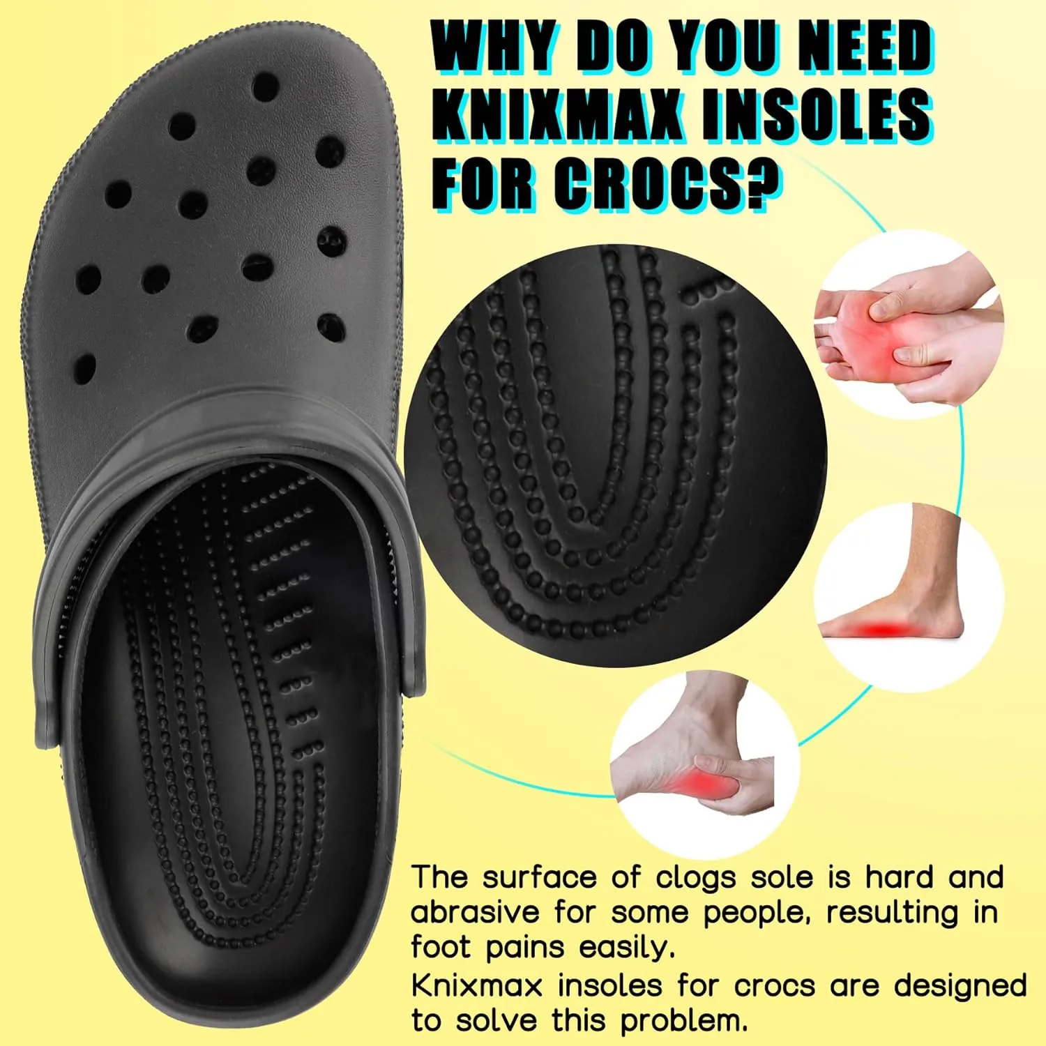 Knixmax 2 Pairs Insoles for Crocs Clog, Comfort Thin Replacement Innersoles for Men Women, Wide Fit Shoe Inserts for Garden Shoes Sneakers Flats Water Sandals Nurse Clogs