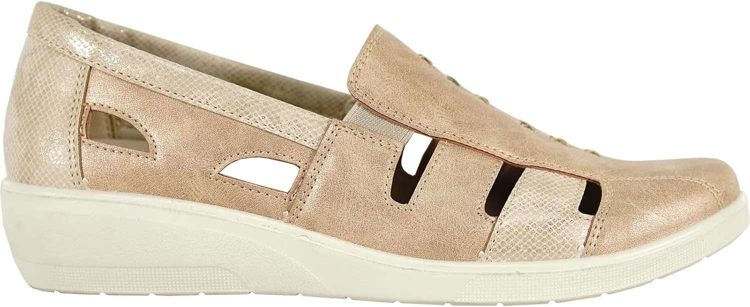 KOZI Women Comfort Casual Wedge Sandal Shoe Slip-On Loafer Mary Jane Round or Cap Toe with Removable Insole