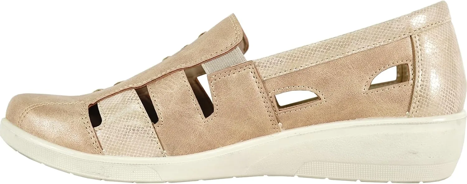 KOZI Women Comfort Casual Wedge Sandal Shoe Slip-On Loafer Mary Jane Round or Cap Toe with Removable Insole