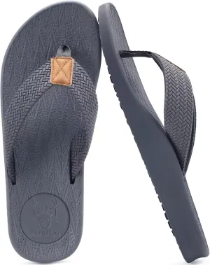 KuaiLu Mens Flip Flops Arch Support Comfortable Summer Beach Thong Sandals Yoga Foam Cushion Slip on Slippers