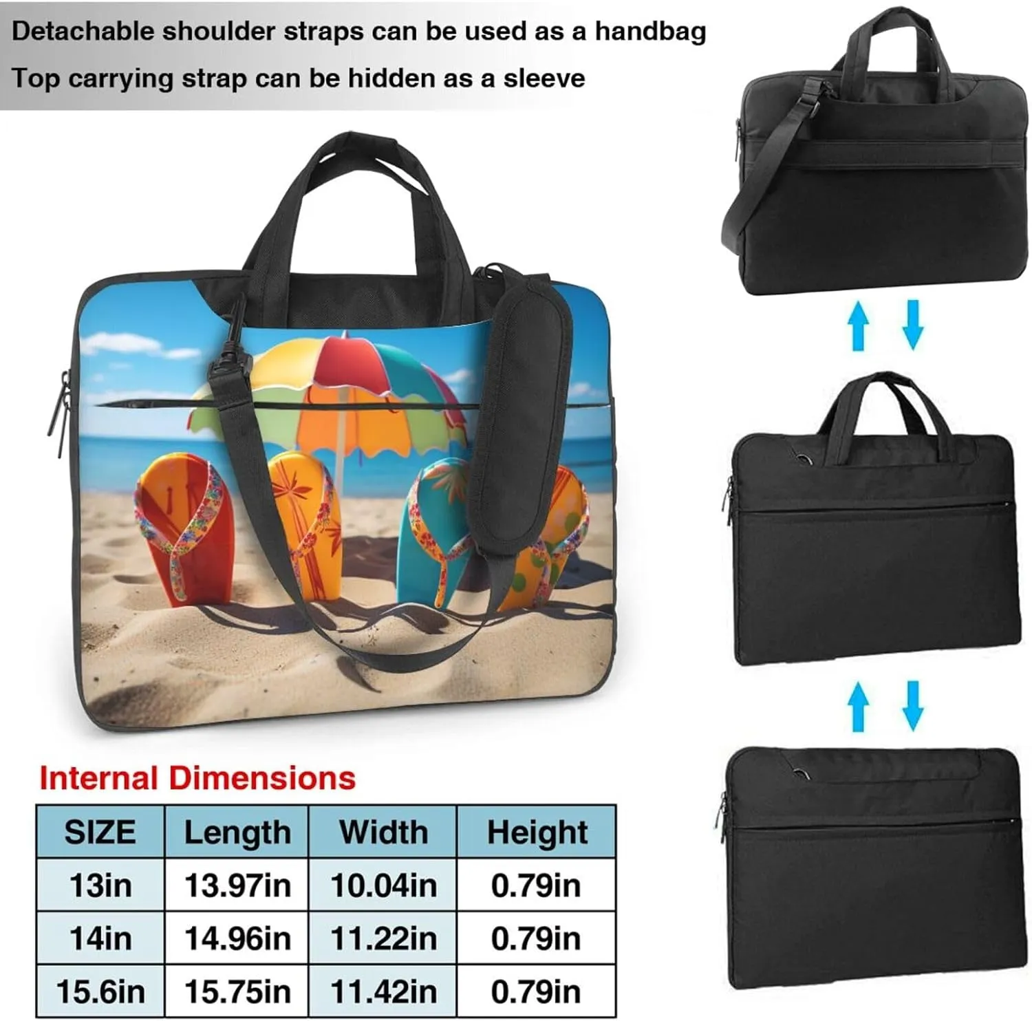 Laptop Sleeve Bag Shockproof Notebook Case Colorful Flip Flops Beach Ball Computer Carrying Case with Shoulder Strap
