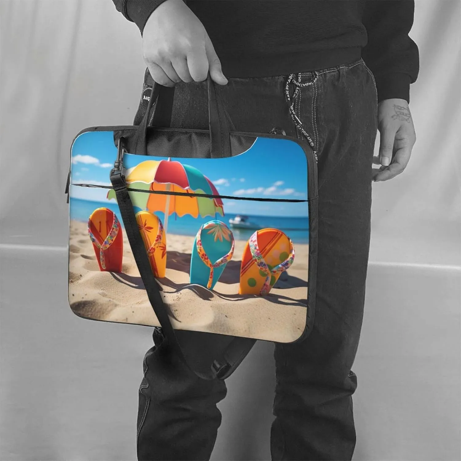 Laptop Sleeve Bag Shockproof Notebook Case Colorful Flip Flops Beach Ball Computer Carrying Case with Shoulder Strap