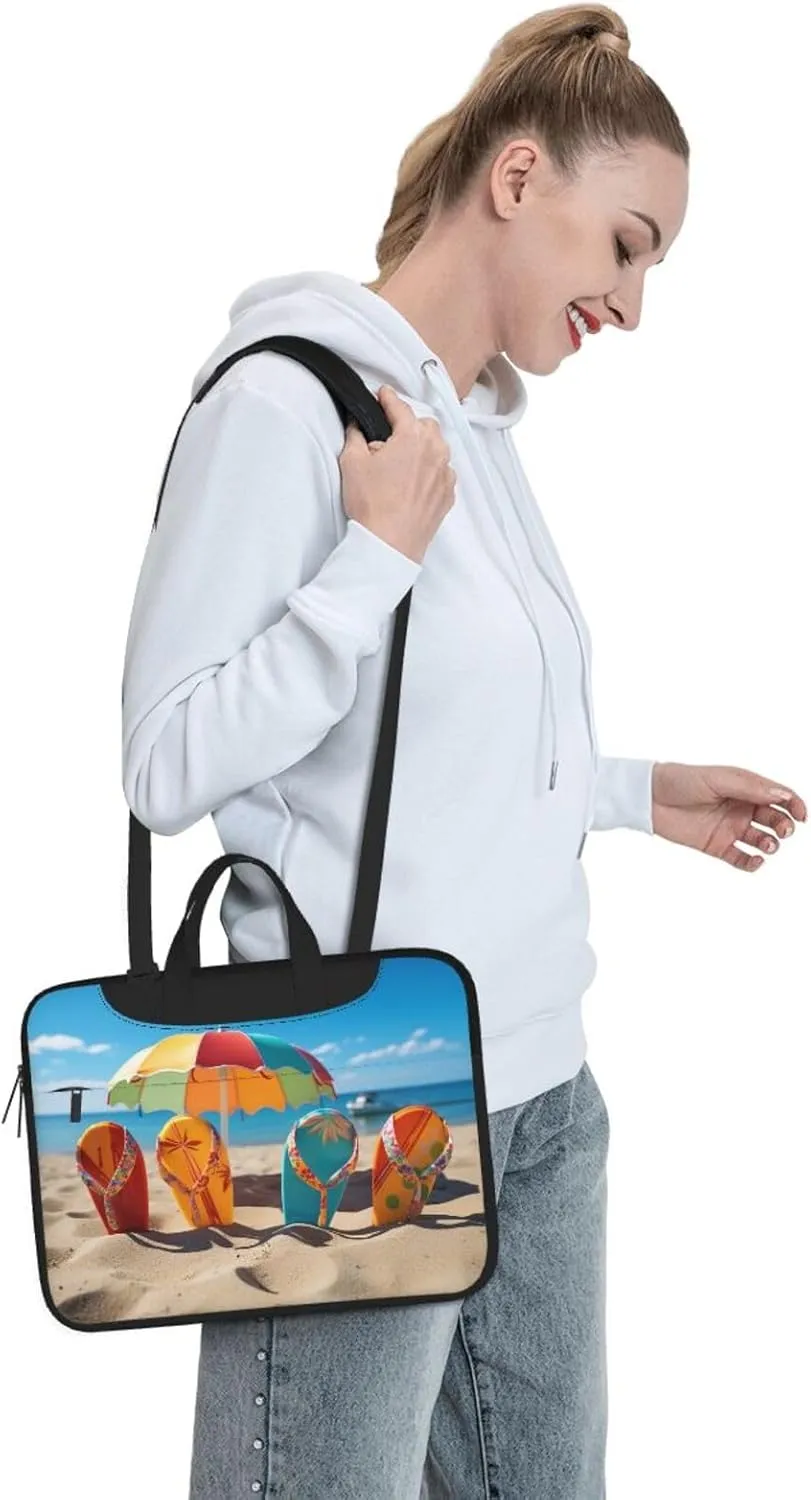 Laptop Sleeve Bag Shockproof Notebook Case Colorful Flip Flops Beach Ball Computer Carrying Case with Shoulder Strap