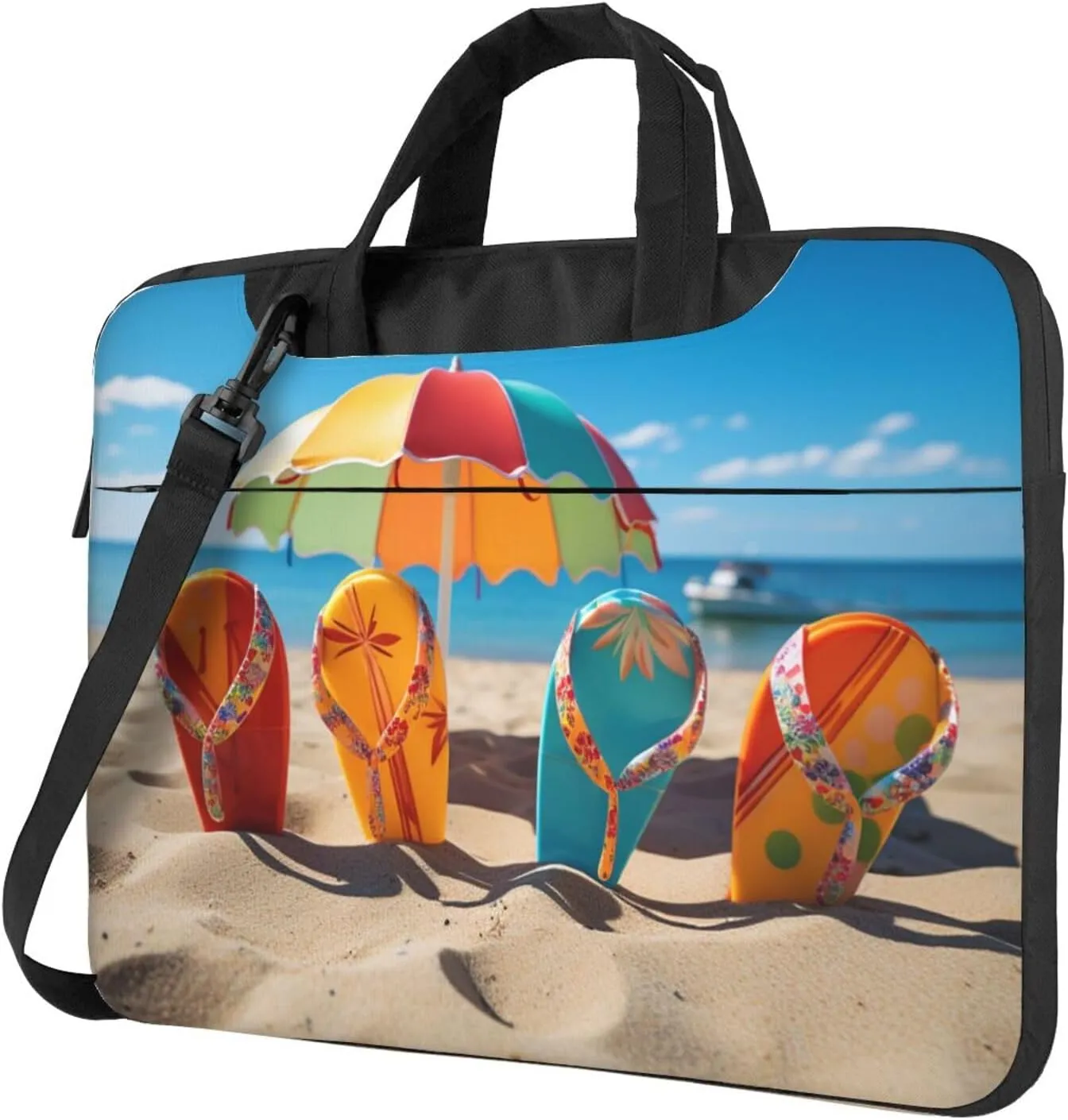 Laptop Sleeve Bag Shockproof Notebook Case Colorful Flip Flops Beach Ball Computer Carrying Case with Shoulder Strap
