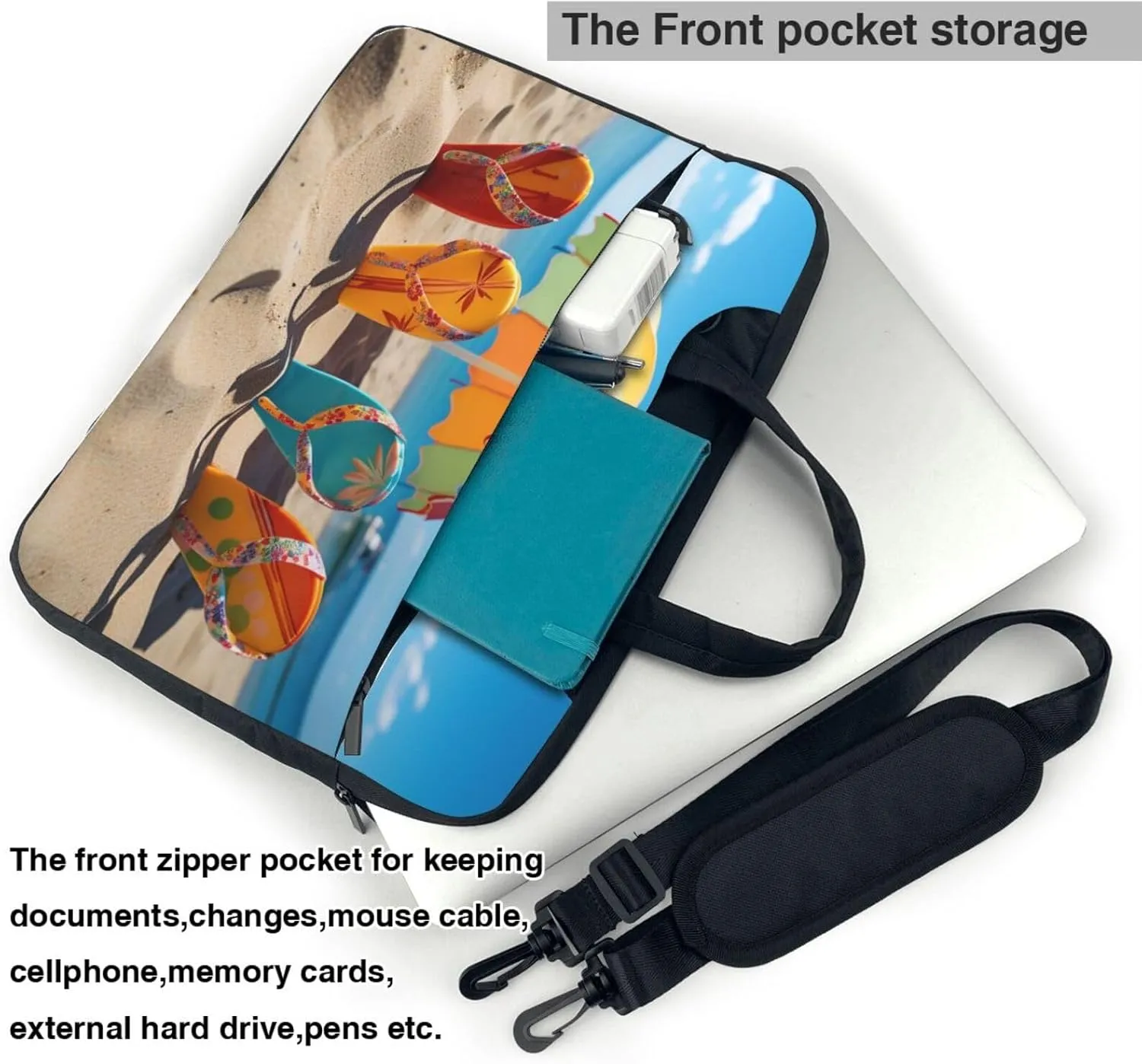 Laptop Sleeve Bag Shockproof Notebook Case Colorful Flip Flops Beach Ball Computer Carrying Case with Shoulder Strap