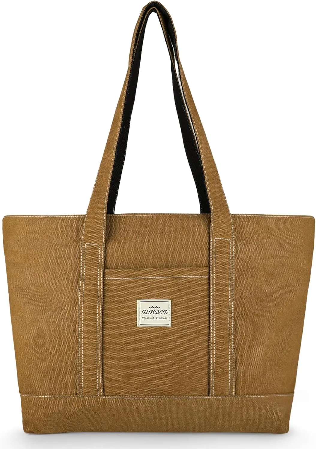 Large Canvas Tote Bag with Zipper for Women - Durable Women's Tote Purse with Front Pocket
