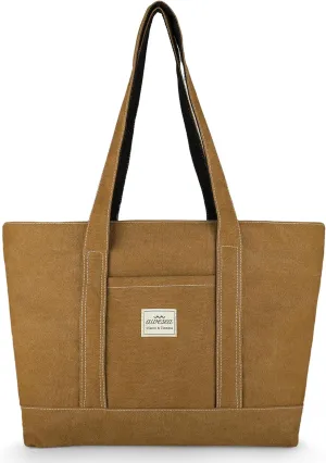 Large Canvas Tote Bag with Zipper for Women - Durable Women's Tote Purse with Front Pocket