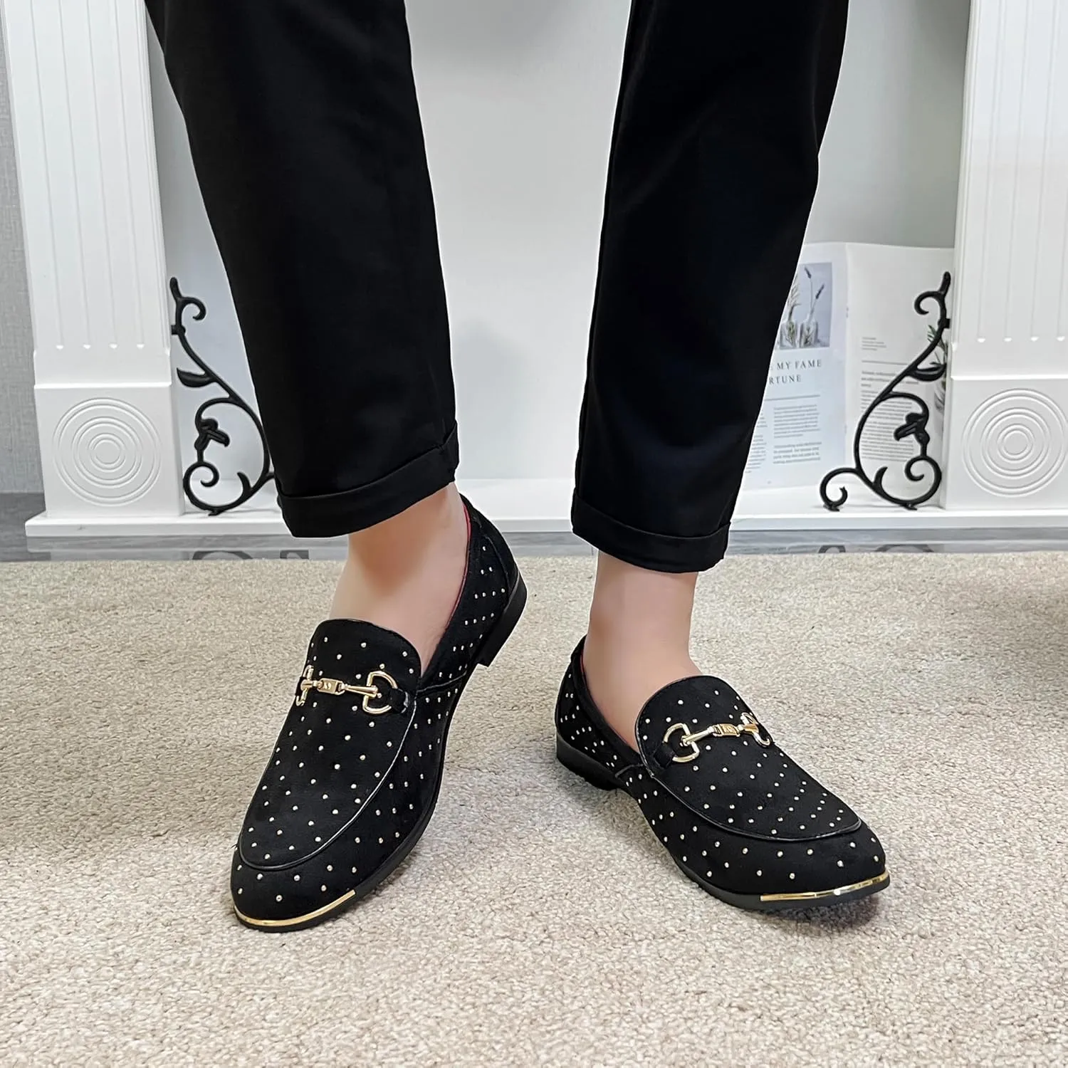 LCQL Men's Luxury Velvet Penny Loafer Shoes Noble Slip-on Suede Loafers Smoking Slippers Plus Size 7-13