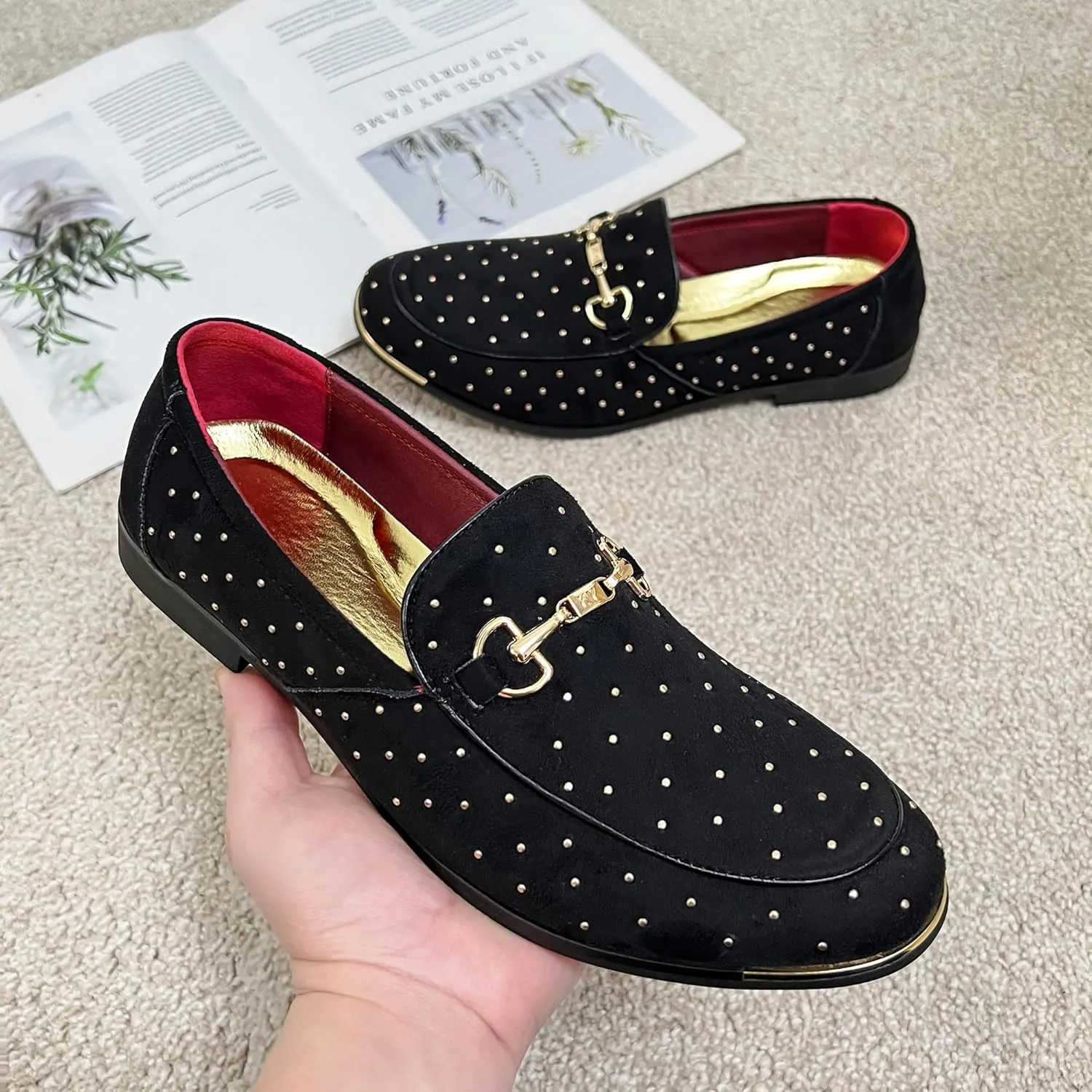 LCQL Men's Luxury Velvet Penny Loafer Shoes Noble Slip-on Suede Loafers Smoking Slippers Plus Size 7-13
