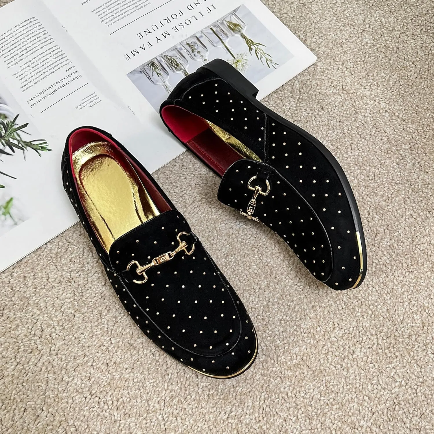 LCQL Men's Luxury Velvet Penny Loafer Shoes Noble Slip-on Suede Loafers Smoking Slippers Plus Size 7-13