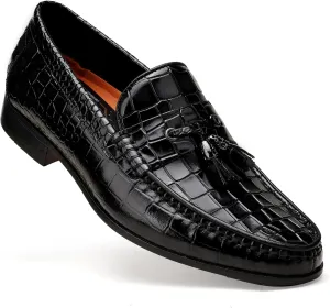 Leather Classic Tassels Loafer for Mens, Fashion Alligator Printed Tassel Dress Shoes Business Wedding Slip-on Penny Loafer Party Shoes for Men