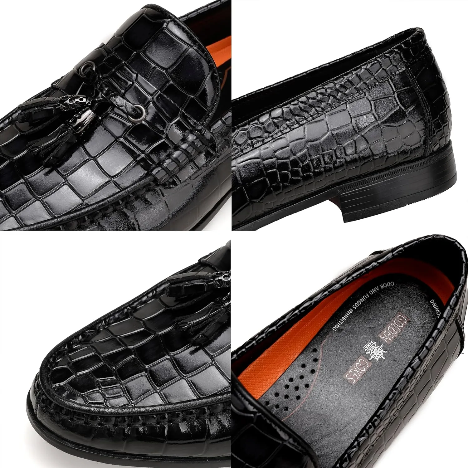 Leather Classic Tassels Loafer for Mens, Fashion Alligator Printed Tassel Dress Shoes Business Wedding Slip-on Penny Loafer Party Shoes for Men